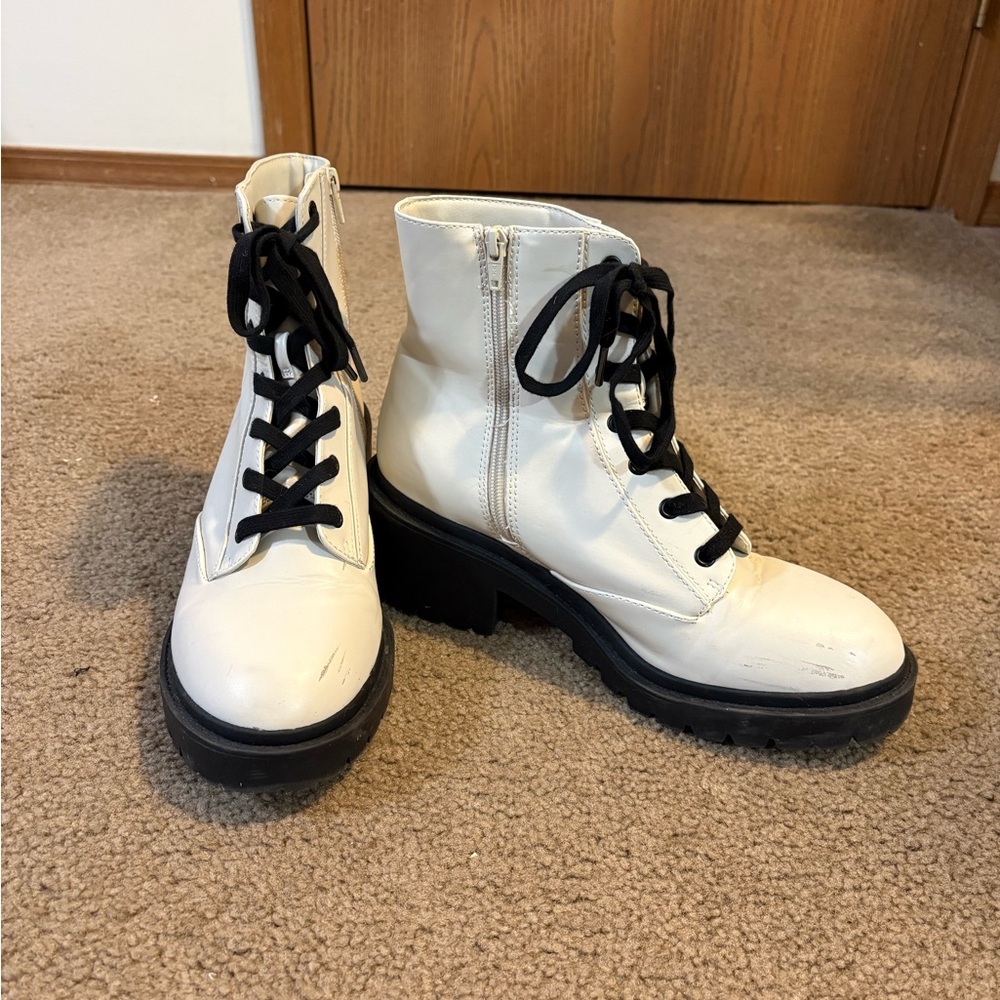 White Heeled Combat Boots